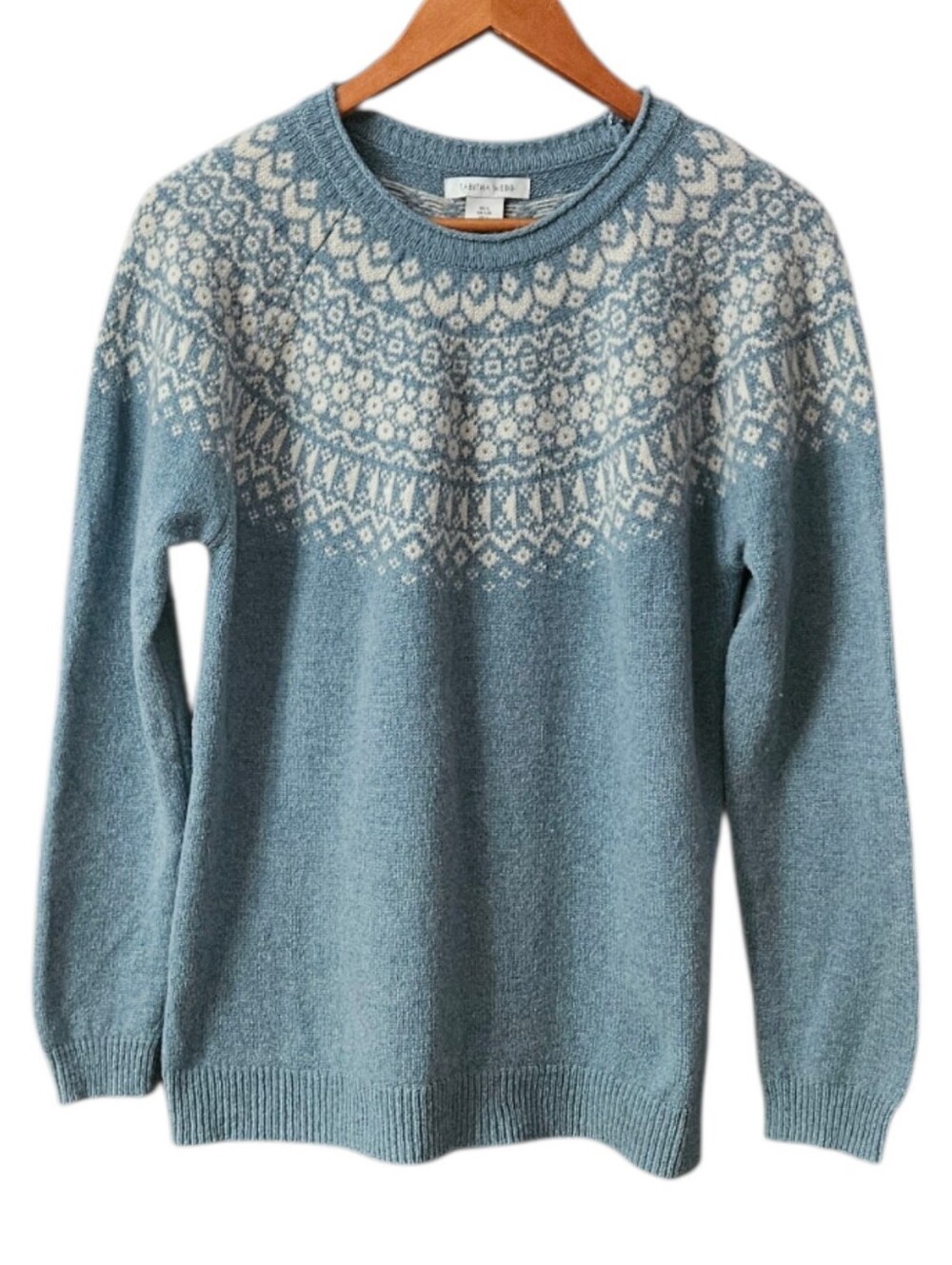 Tabitha Webb Fair Isle Crewneck Sweater Lambswool Blend Women Size Large Blue